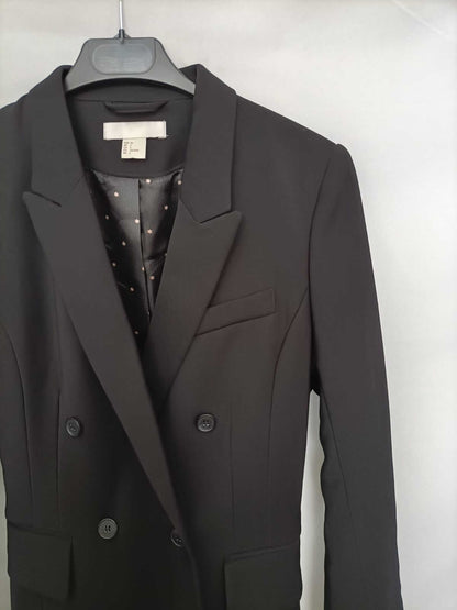 H&M.Abrigo negro estilo blazer T.36