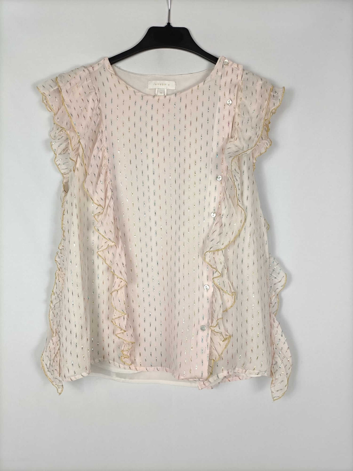 INTROPY. Pink metallic plumeti blouse T.38