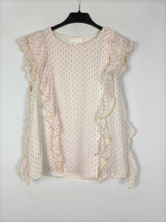 INTROPY. Pink metallic plumeti blouse T.38
