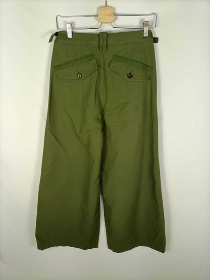 ZARA. Pantalón ancho verde T.s