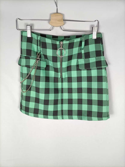 BERSHKA. Falda cuadros verde y negra T.m