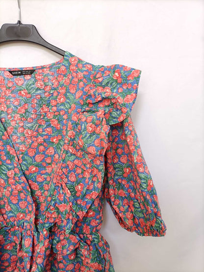 SHEIN.Blusa azul tulipanes T.m
