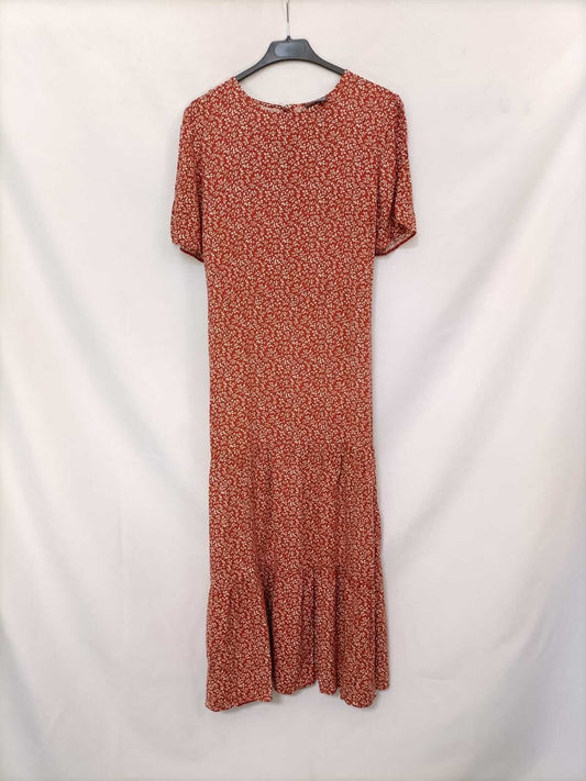 PRIMARK.Vestido largo teja flores T.42