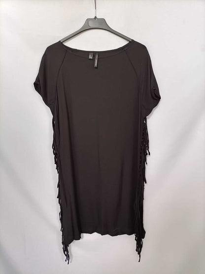 MANGO.Vestido negro flecos T.m