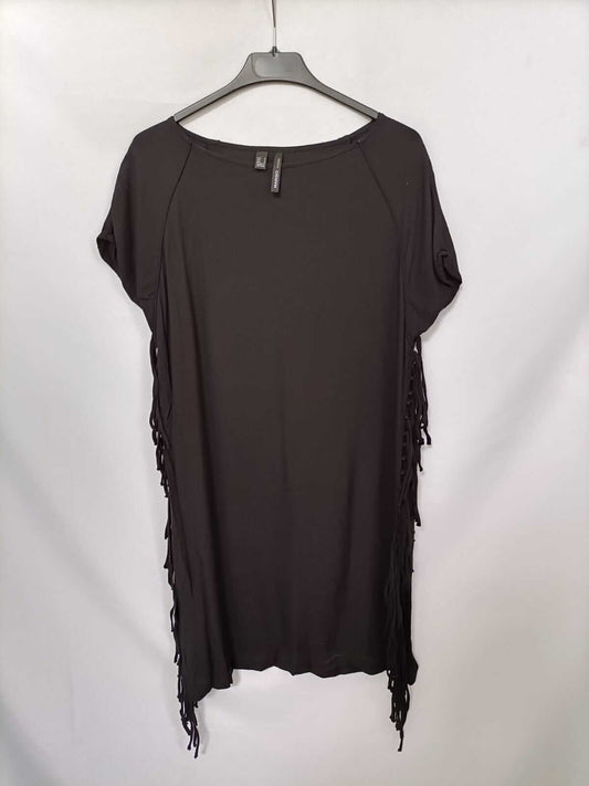 MANGO.Vestido negro flecos T.m