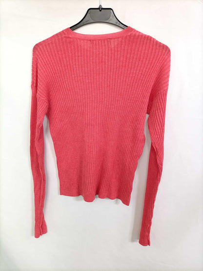BERSHKA. Coral Pink Ribbed Ts Top
