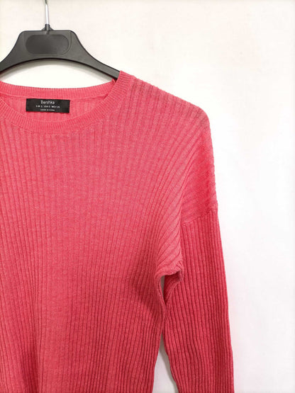 BERSHKA. Coral Pink Ribbed Ts Top