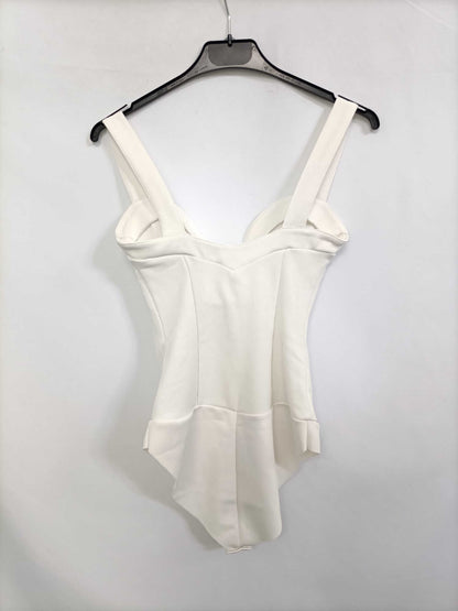 BERSHKA. Body blanco canalé T.s