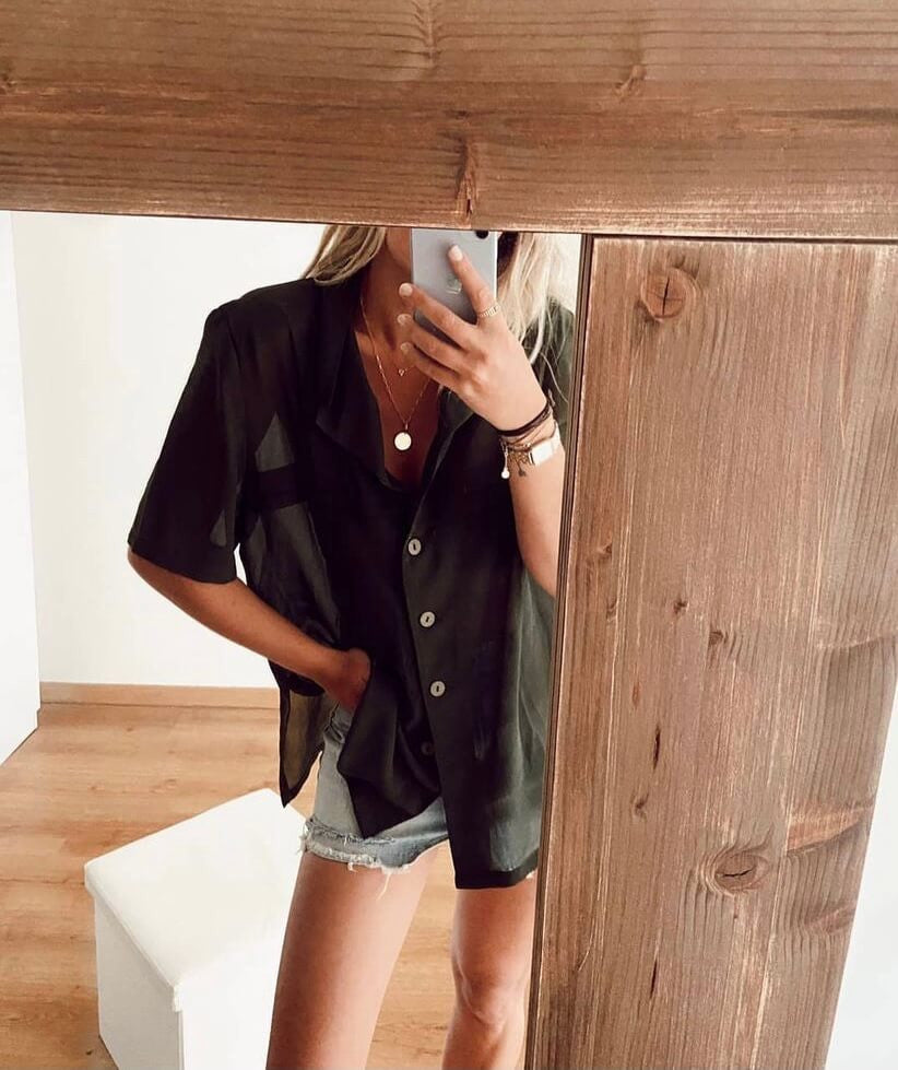 RAGUSSA.Blusa vintage verde hombreras T.50 (XL)