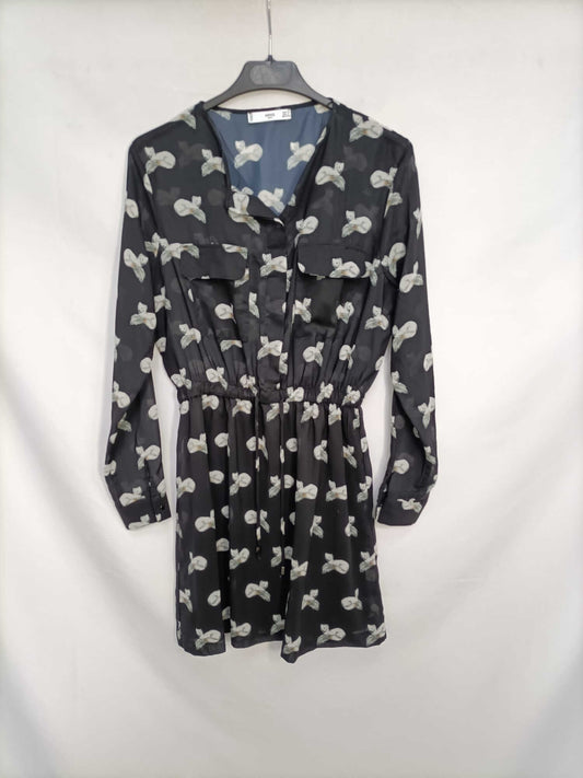 MANGO. Black animal print dress T.xs