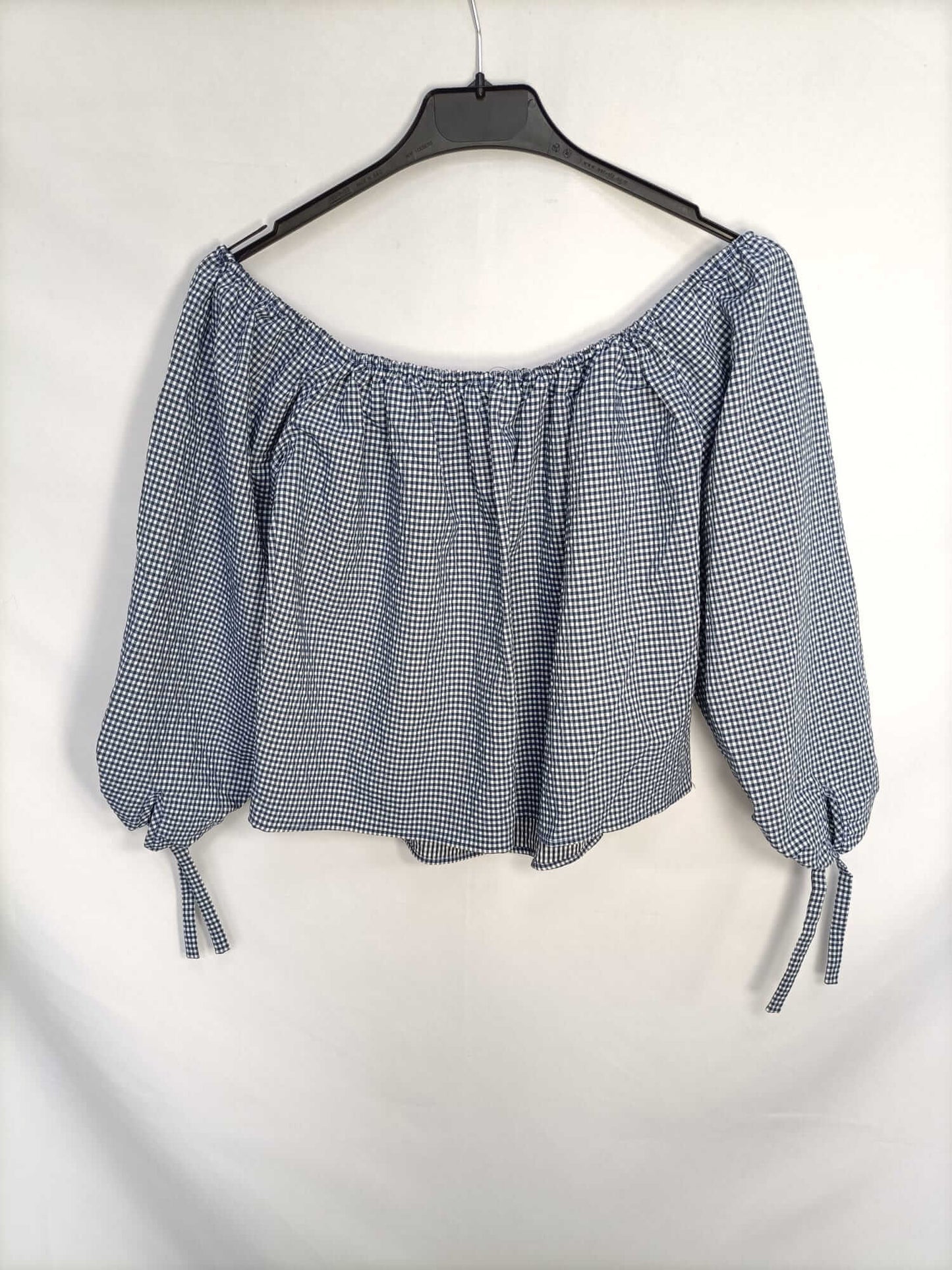 ZARA. Top cuadros gris y azul T.xs