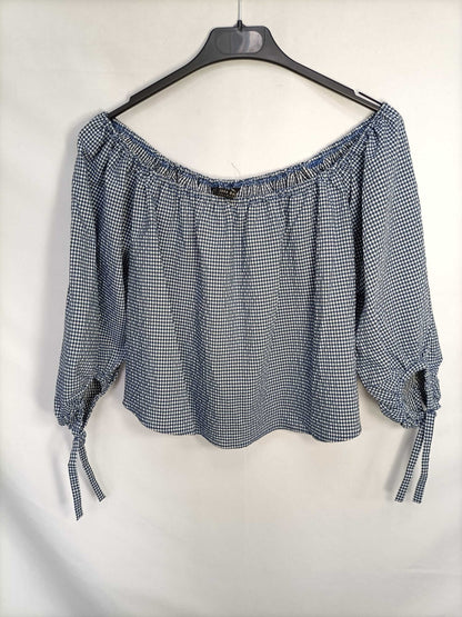 ZARA. Top cuadros gris y azul T.xs