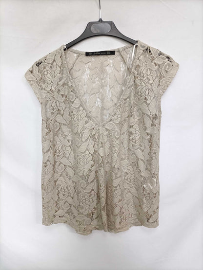 ZARA. Top encaje encerado T.s