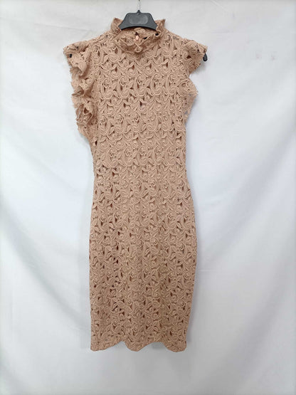 ZARA.Vestido encaje rosa palo T.xs