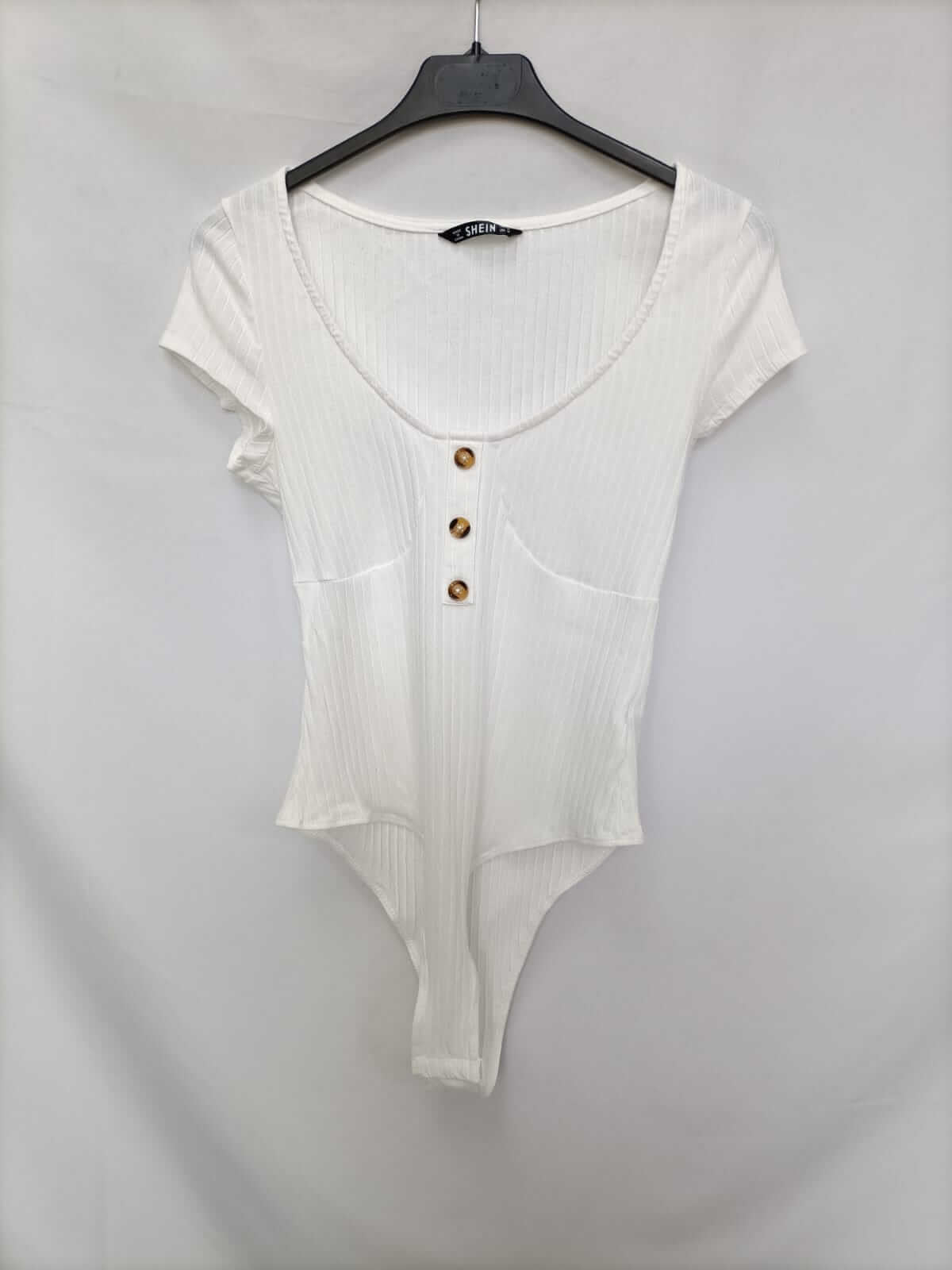 SHEIN.Body blanco canalé T.m