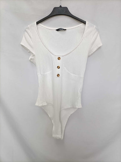 SHEIN.Body blanco canalé T.m