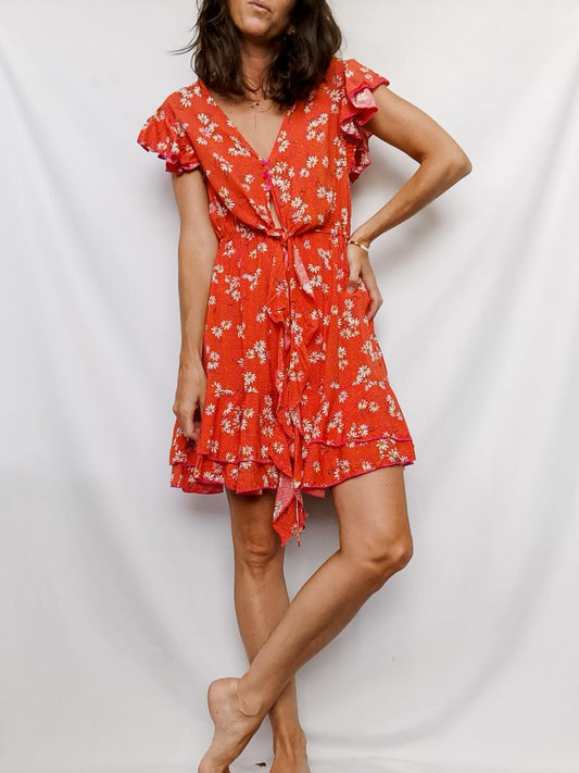 JAASE. Vestido corto lunares y flores T.xs