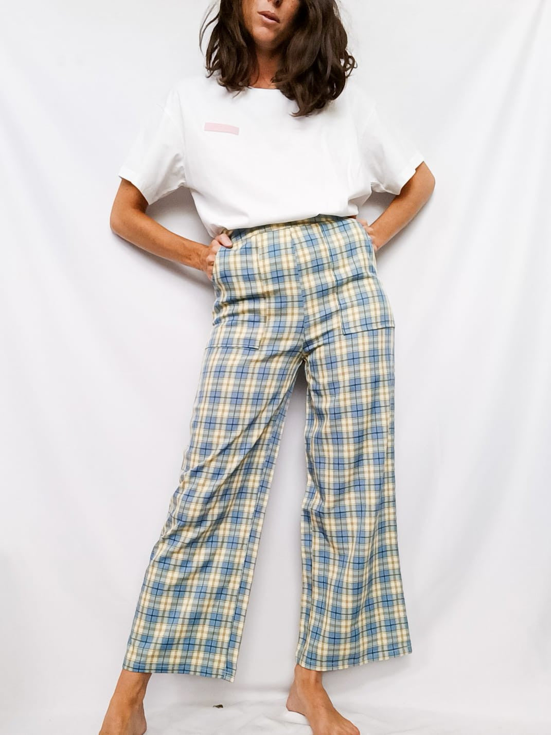 MARIETH. Blue checked trousers T.xs