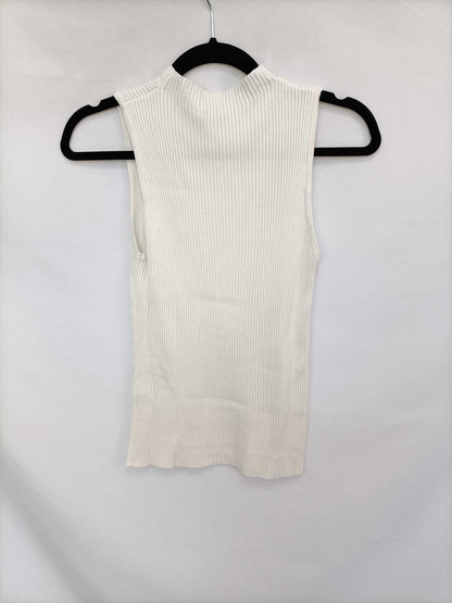 MANGO. Top punto canalé blanco T.s