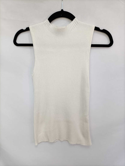 MANGO. Top punto canalé blanco T.s