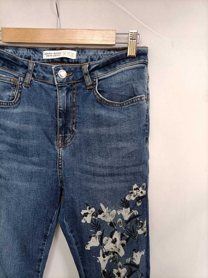 ZARA. Painted flower jeans, size 38