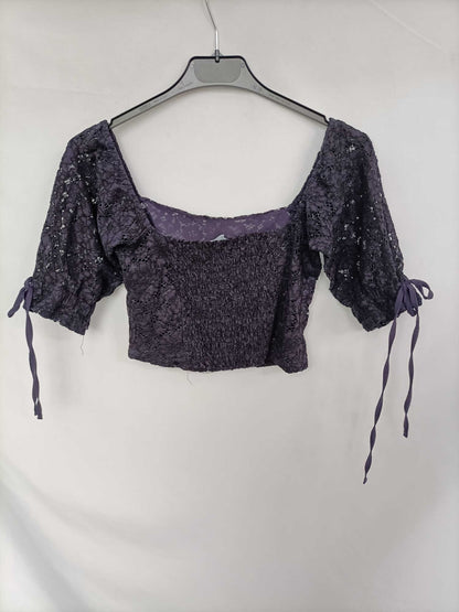 ZARA. Top encaje azul T.m