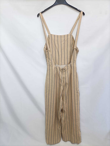 BERSHKA. Mono beige lino rayas T.s