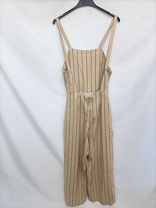 BERSHKA. Mono beige lino rayas T.s