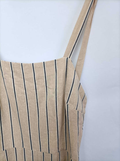 BERSHKA. Mono beige lino rayas T.s