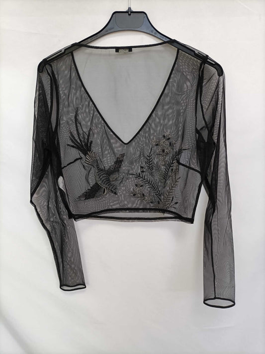 OYSHO. Top negro borddado T.m