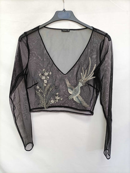 OYSHO. Top negro borddado T.m