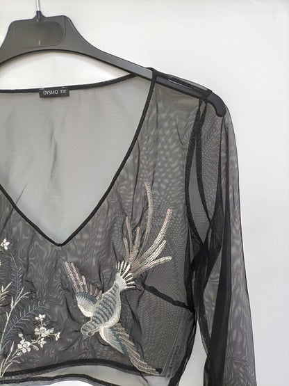 OYSHO. Top negro borddado T.m