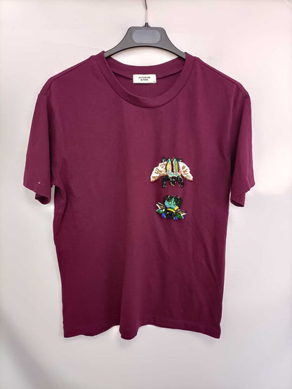 JAQUELINE DE YONG.  Camiseta burdeos abalorios T.s