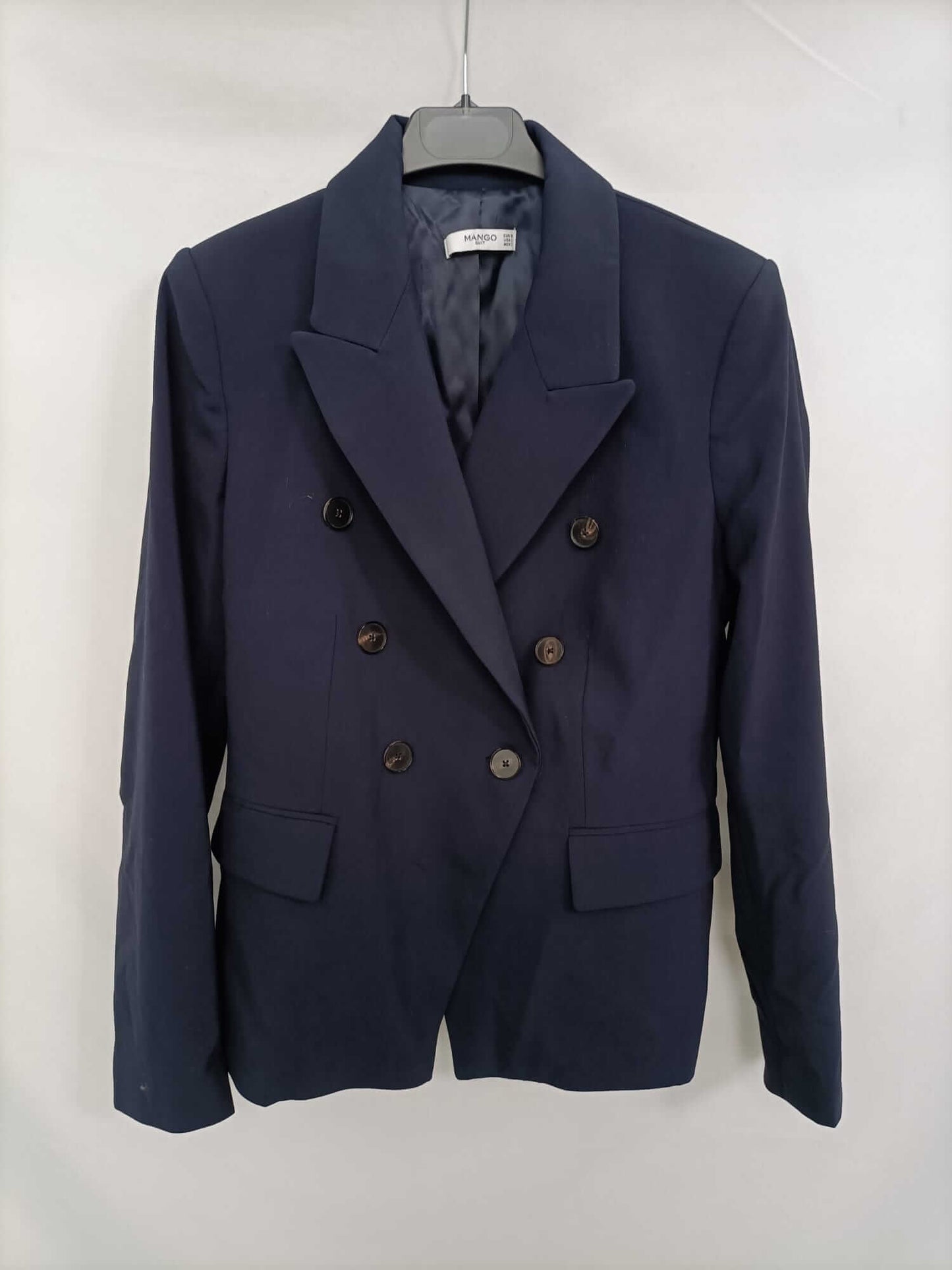 MANGO. Blue double-breasted blazer T.38