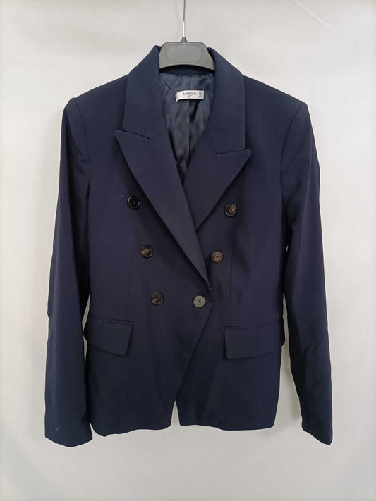 MANGO. Blue double-breasted blazer T.38