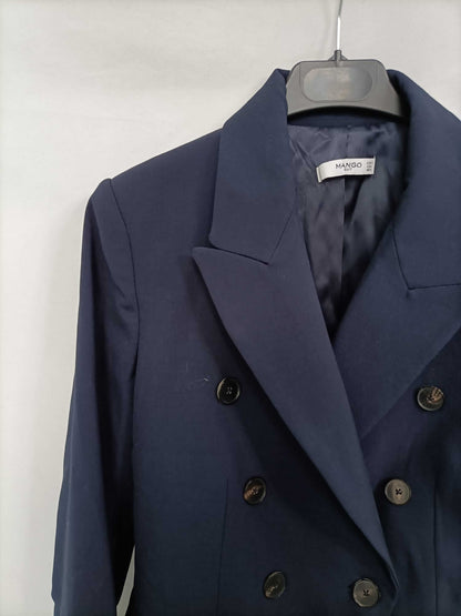 MANGO. Blue double-breasted blazer T.38
