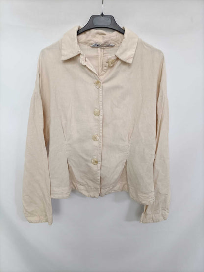 ZARA. Blusa beige lino T.s