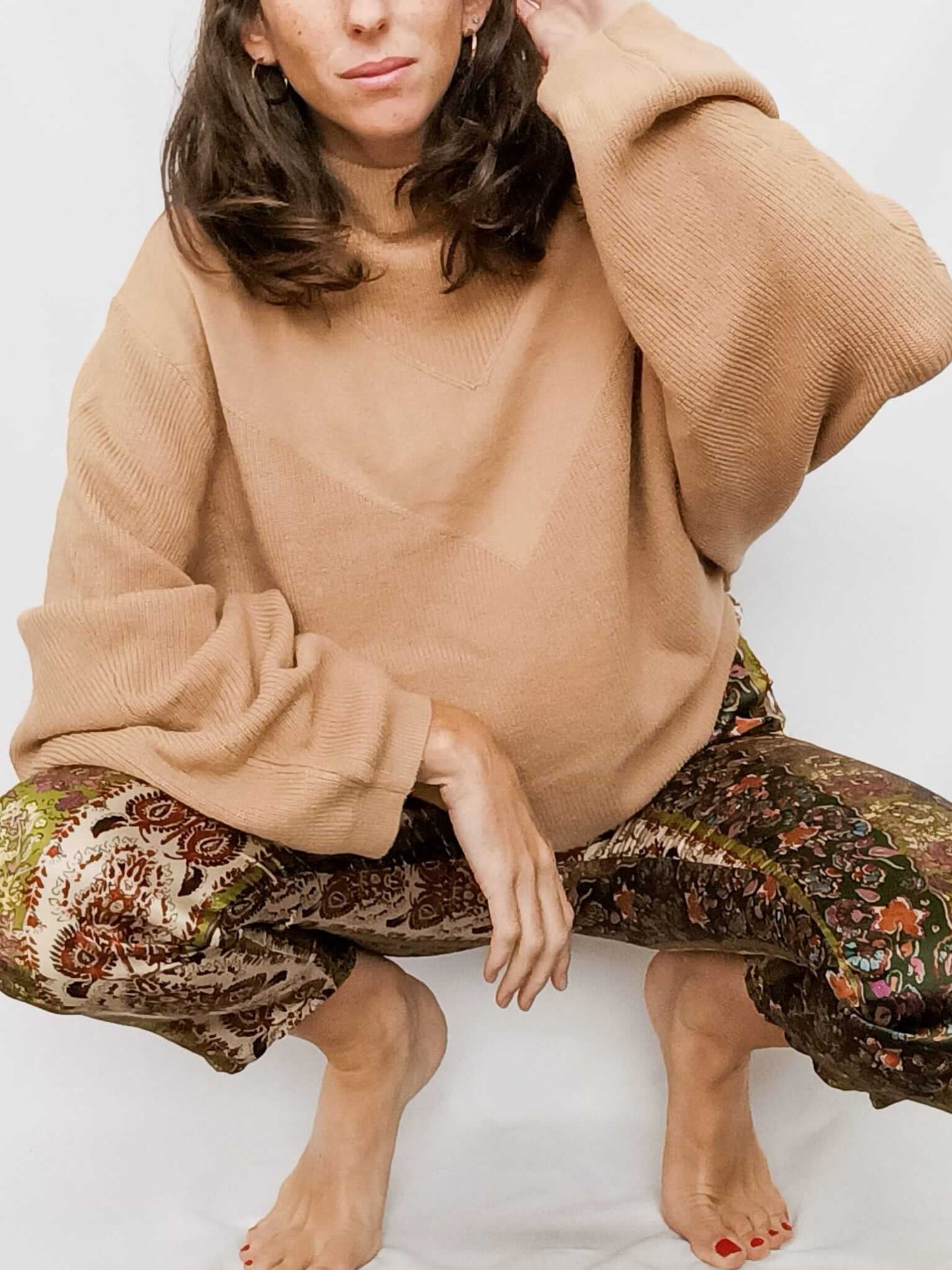 H&M. Jersey camel oversized T.xs