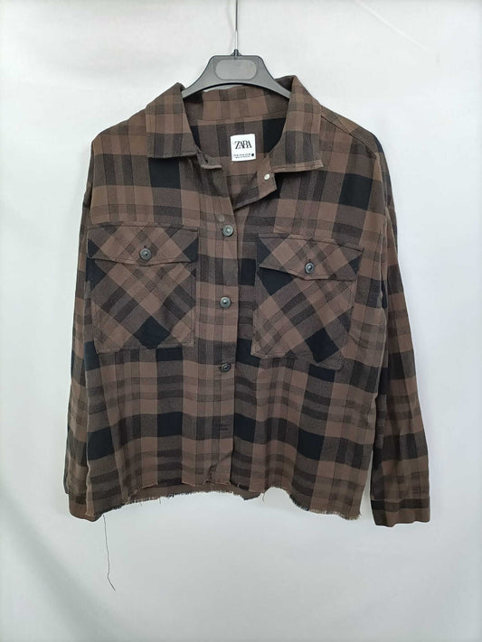 ZARA. Sobrecamisa/camisa cuadros franela T.m