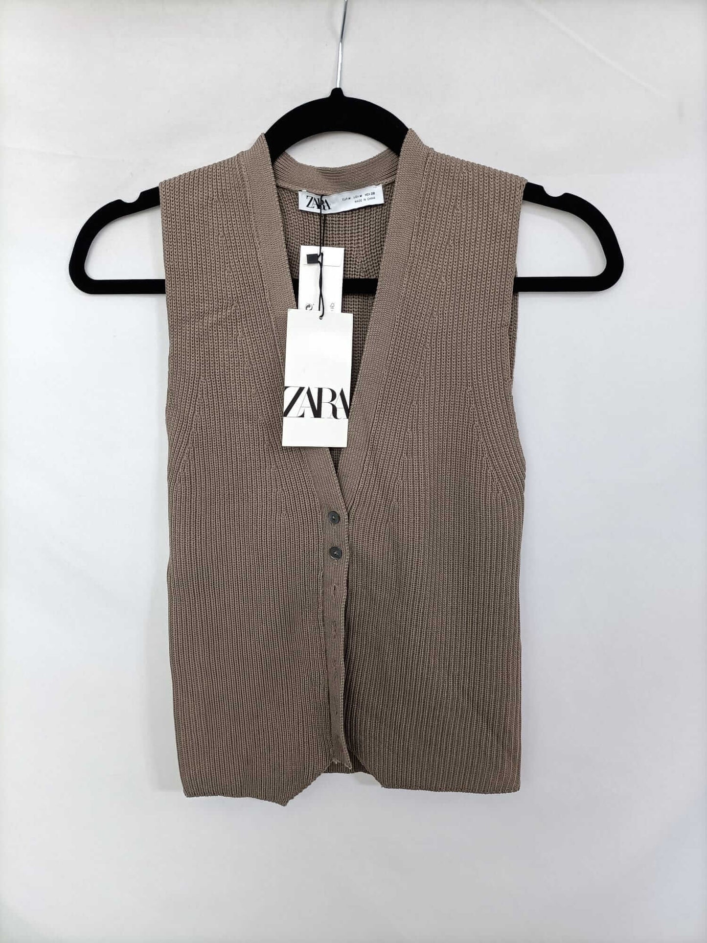 ZARA. Top/chaleco marrón punto T.m