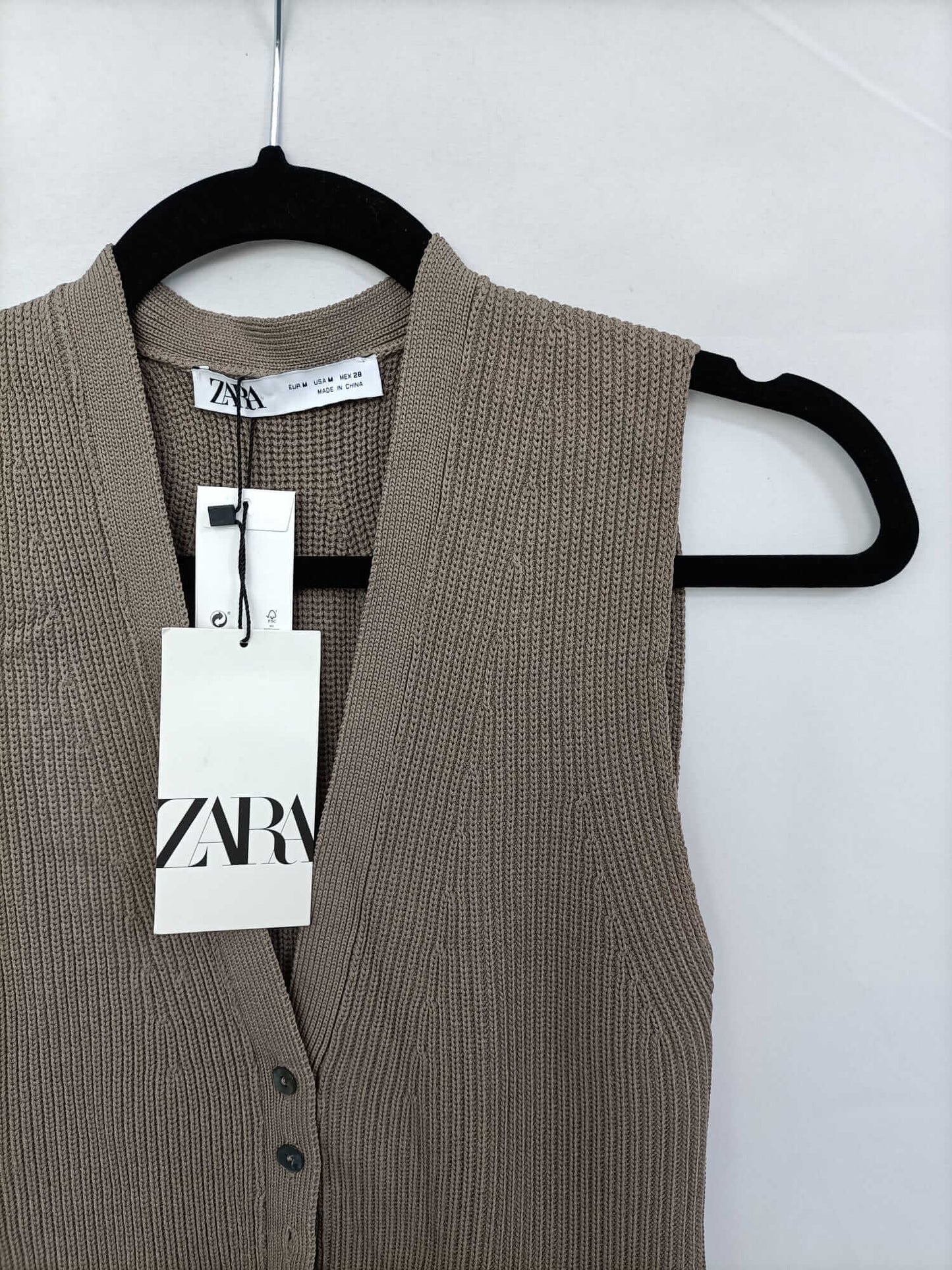 ZARA. Top/chaleco marrón punto T.m