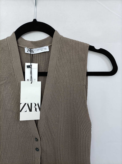 ZARA. Top/chaleco marrón punto T.m