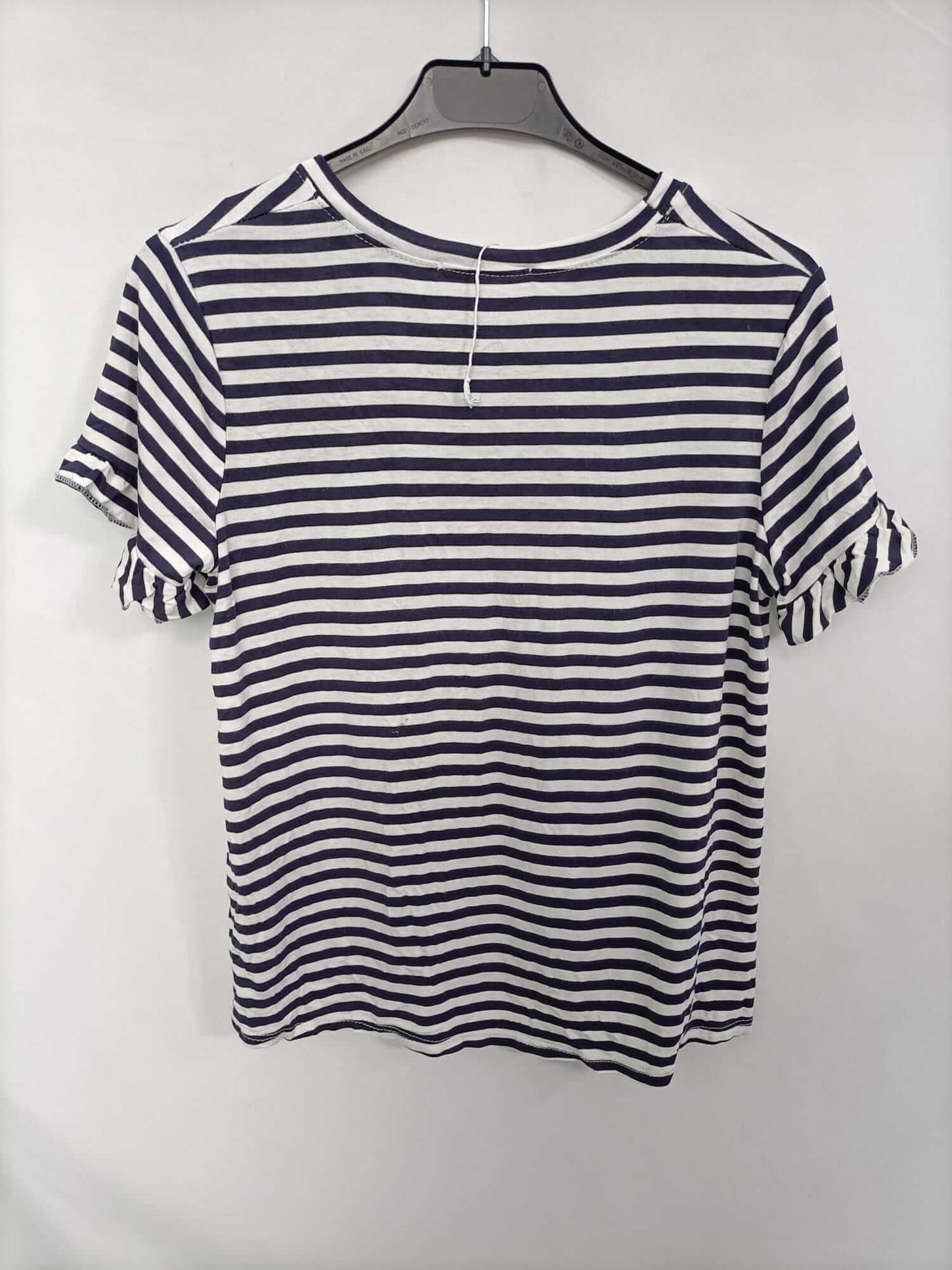 VALENTINA. Camiseta rayas azul y blanca volantes T.s