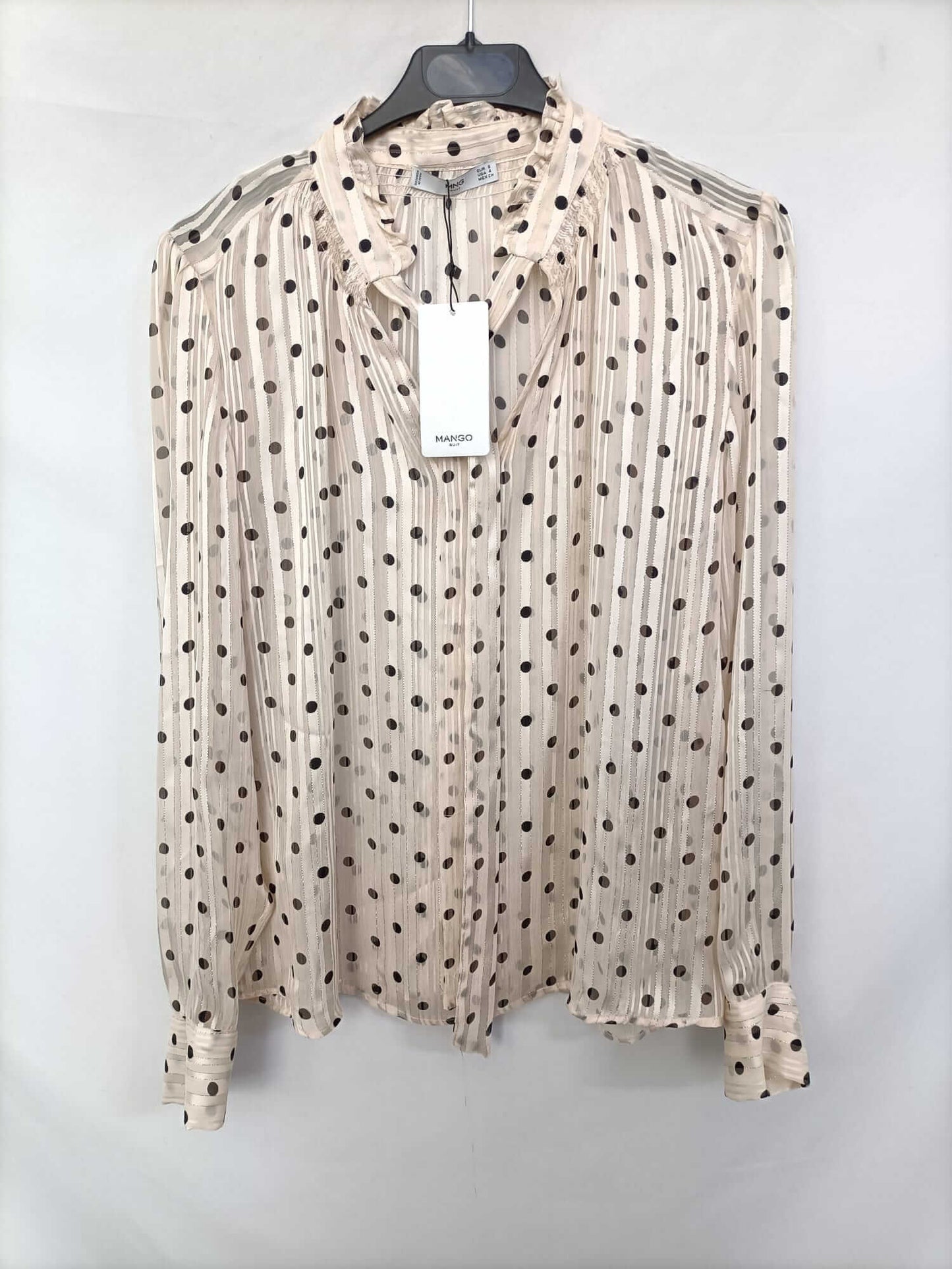 MANGO. Blusa beige rayas y lunares T.s
