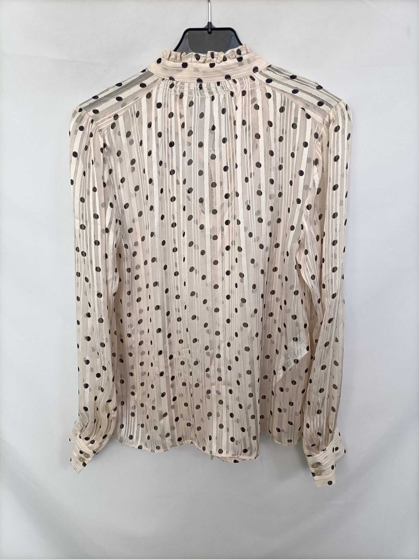 MANGO. Blusa beige rayas y lunares T.s