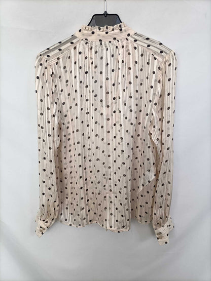 MANGO. Blusa beige rayas y lunares T.s