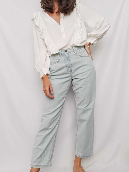 ZARA. Blusa blanca volantes T.s