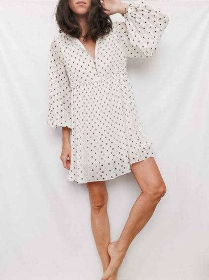 ZARA. Vestido plisado lunares T.s