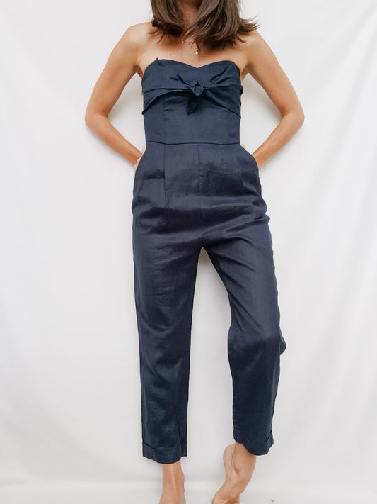 MANGO. Mono azul lino T.xs