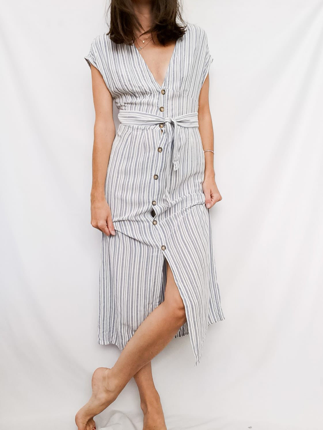 BERSHKA. Vestido midi rayas T.xs